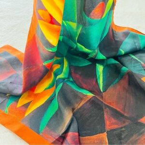 Bold Floral Abstract Silk Scarf – 100% Silk – 26” Square